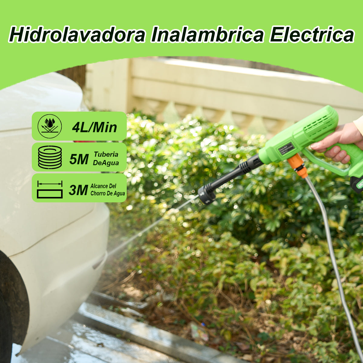 Hidrolavadora Inalambrica 21v Bateria ,6 En 1 Boquilla ,Manguera De 5m ,4.5l/m 280w Dewinner