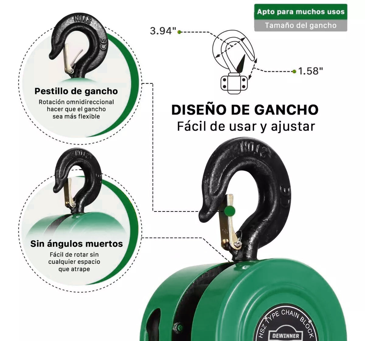 Garrucha De 2 Tonelada Con 3 Metros De Cadena Dewinner