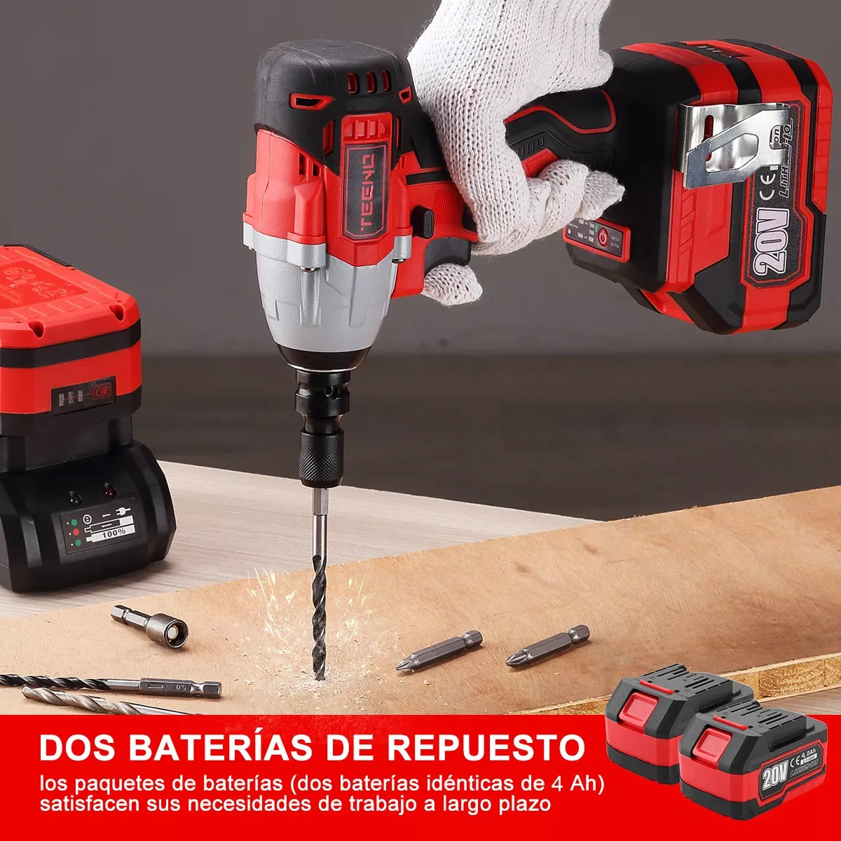 COMBO INALÁMBRICO DE 20V ROTOMARTILLO 911 + LLAVE DE IMPACTO 3799 + MINI ESMERILADORA 2231 TEENO