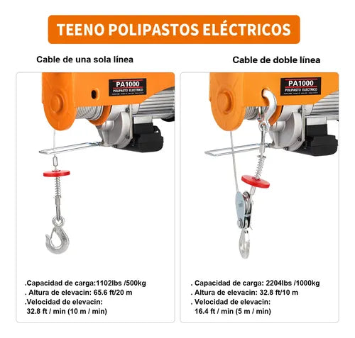 Polipasto Eléctrico De Carga De 1000 Kilos, 20 M, 110v