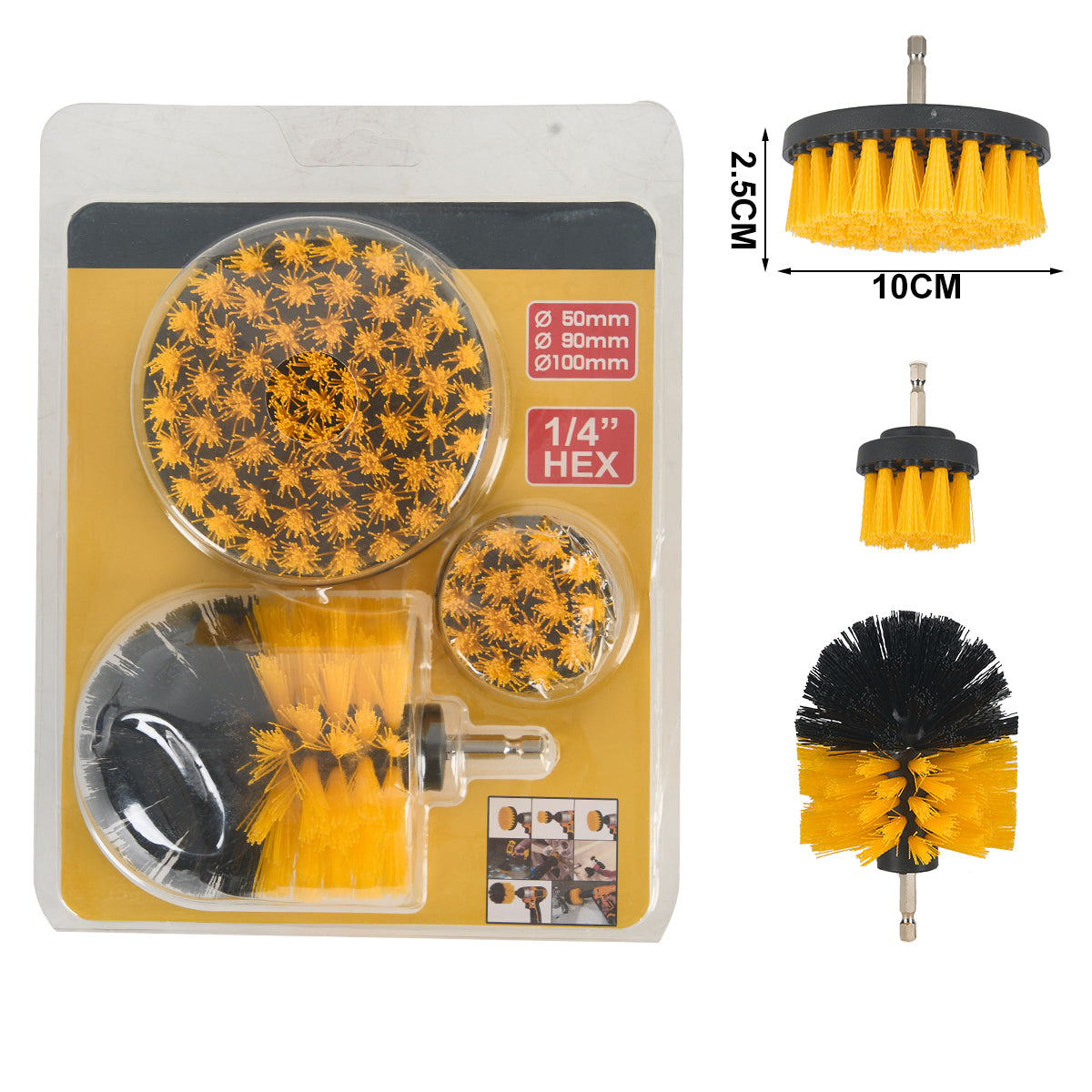 Juego de tres piezas de cepillos para taladro