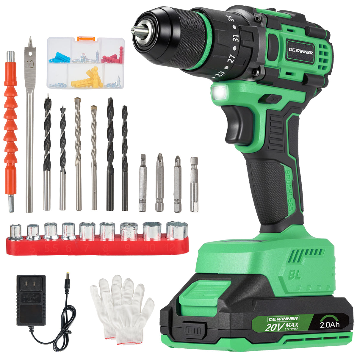 Taladro eléctrico inalámbrico sin escobillas DEWINNER de 20 V