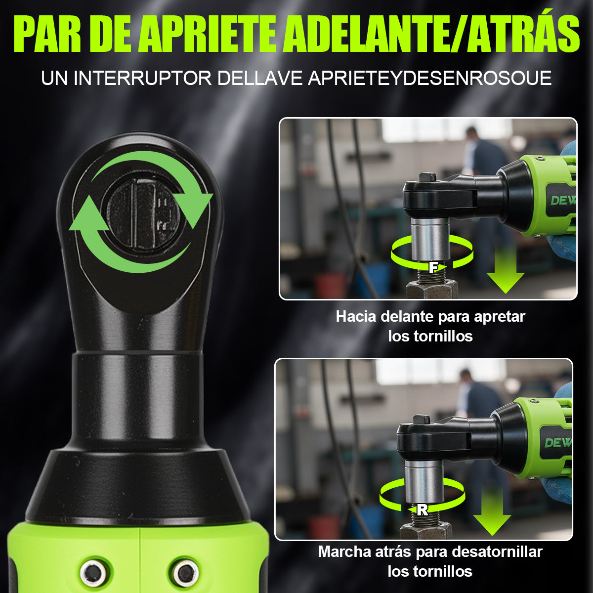 DEWINNER Matraca De Impacto Eléctricas, 20V Pistolas Llave De Impacto Inalámbricas , Llave de Impacto Con 2.0Ah Batería, 65N.m Y 7 Enchufes