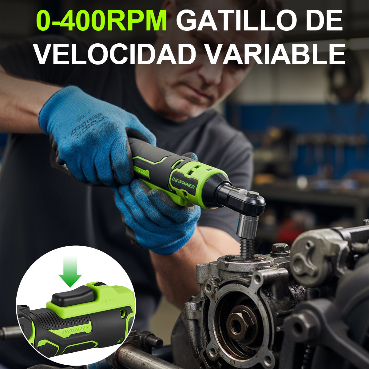 DEWINNER Matraca De Impacto Eléctricas, 20V Pistolas Llave De Impacto Inalámbricas , Llave de Impacto Con 2.0Ah Batería, 65N.m Y 7 Enchufes