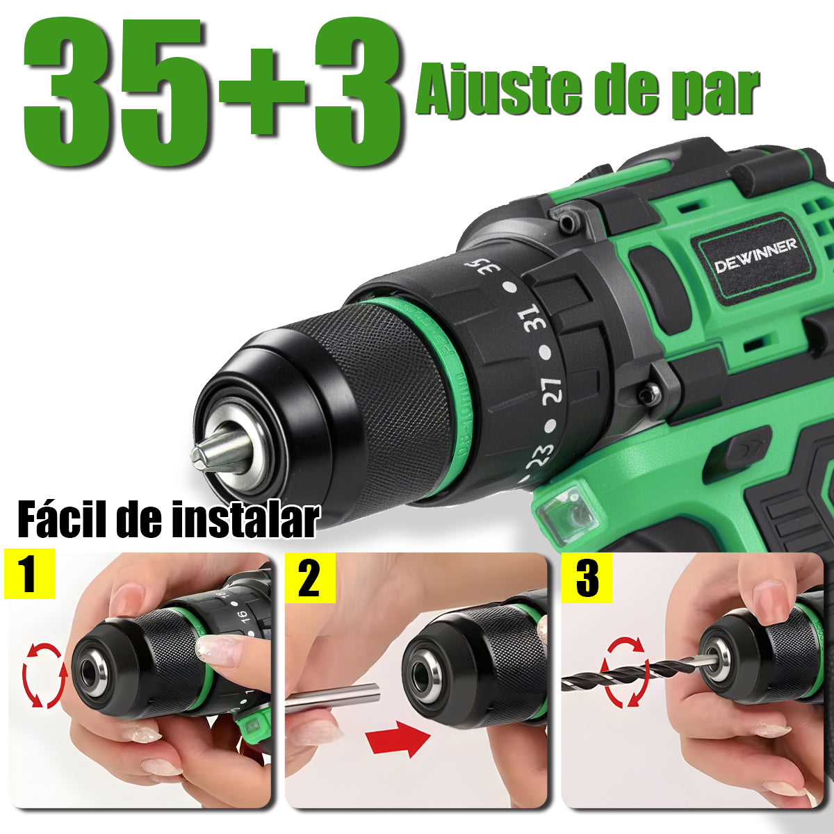 Taladro eléctrico inalámbrico sin escobillas DEWINNER de 20 V