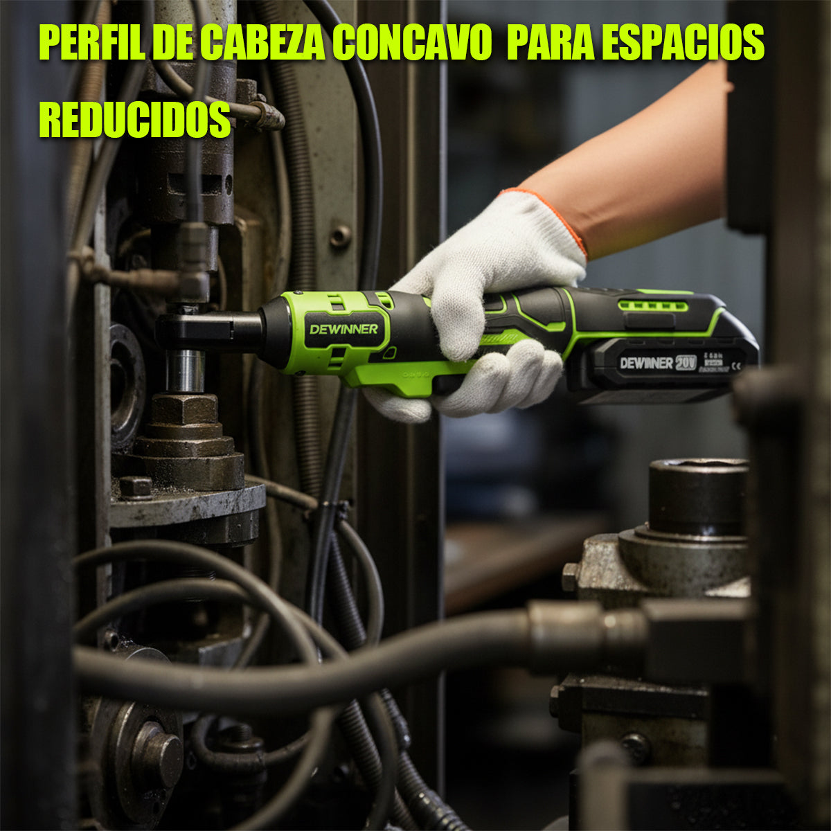 DEWINNER Matraca De Impacto Eléctricas, 20V Pistolas Llave De Impacto Inalámbricas , Llave de Impacto Con 2.0Ah Batería, 65N.m Y 7 Enchufes