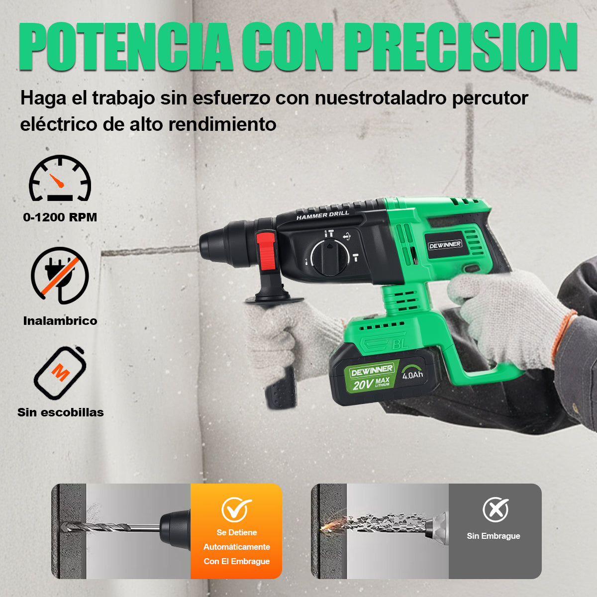 Dewinner VW52 Rotomartillo  inalámbrico