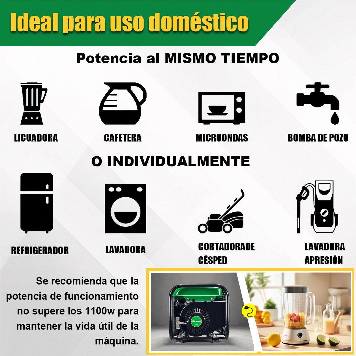 GENERADOR PORTÁTIL MONOFÁSICO  1000W DEWINNER