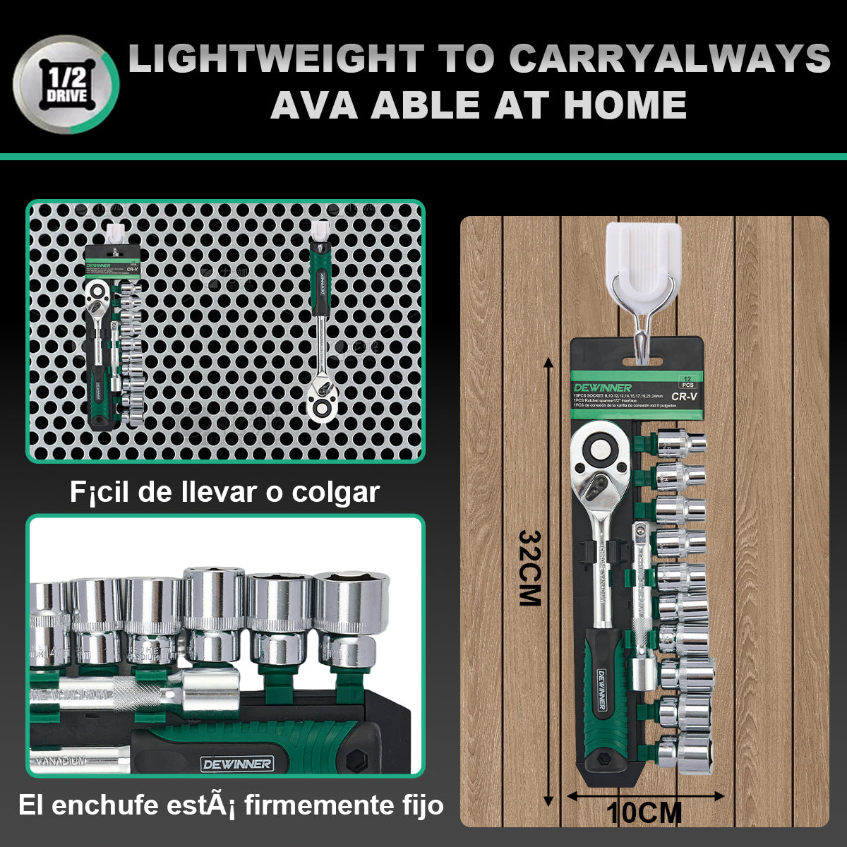 Juego de herramientas profesionales con llave de trinquete DEWINNER de 12 piezas