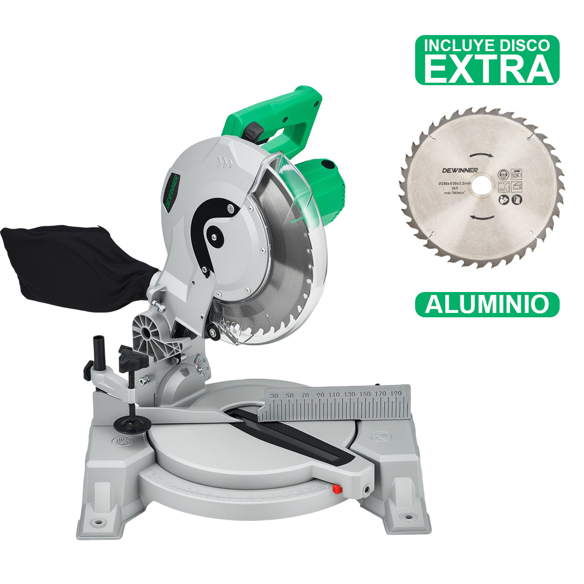 Sierra ingletadora compuesta eléctrica de un solo bisel  DEWINNER