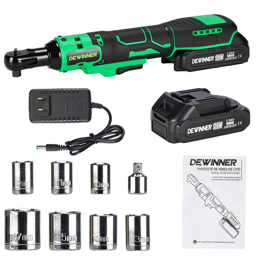 Matraca De Impacto Eléctrica 12.0V Batería, 65Nm Y 7 Dados 3/8 Pulgadas(10Mm-17Mm) Dewinner