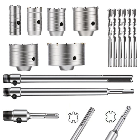 10 Brocas Pasamuros Sacabocas Para Sds Plus Y Max 35-110mm+ 6 Broas Concreto Con Estuche Dewinner