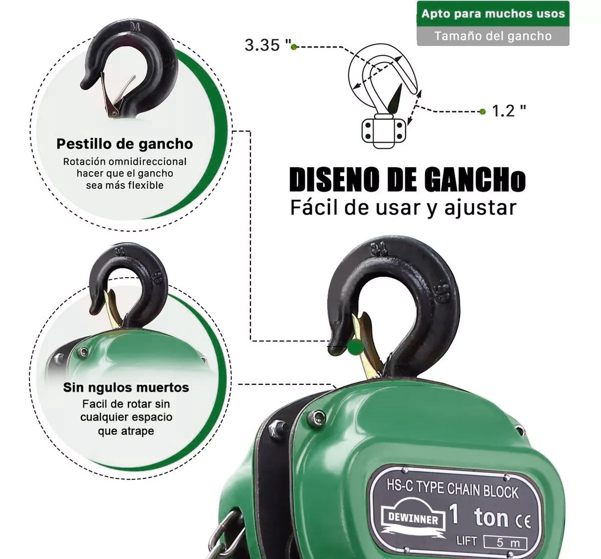 Polipasto De Cadena Triangular 1 Tonelada 5 Metros DEWINNER