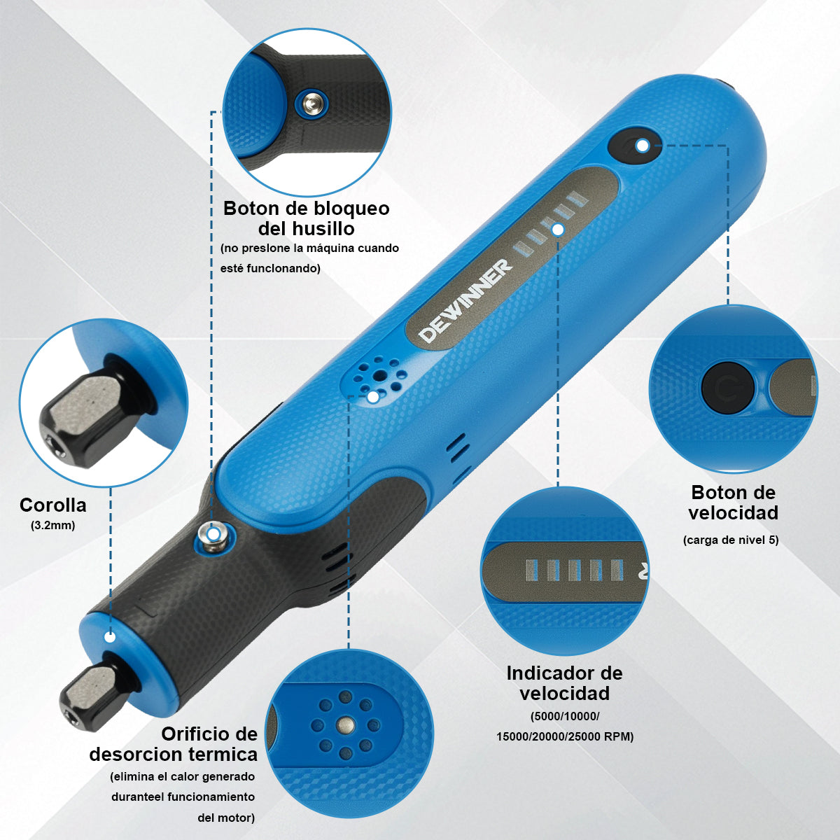 Mini Mototool Inalámbrico 5 Velocidades Con 30 Accesorios Dewinner