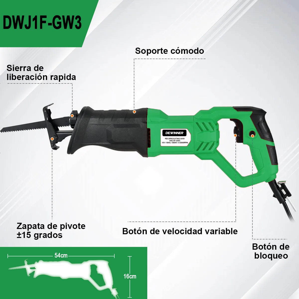 Sierra Sable 900w Velocidad Variable Industrial DEWINNER