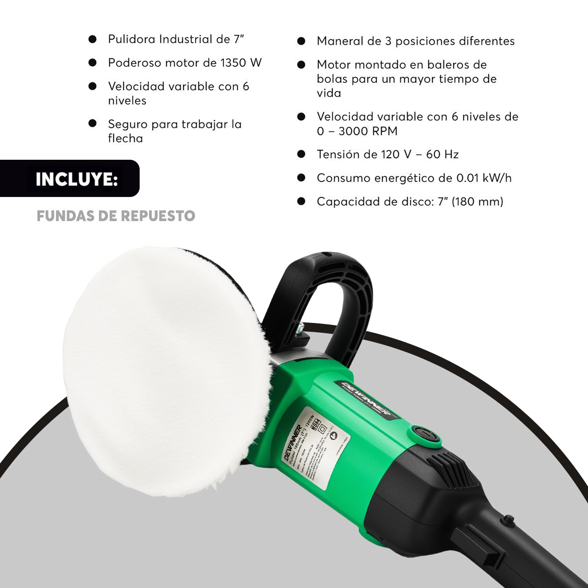 Pulidora Industrial 7 Pulgadas 1200w DEWINNER