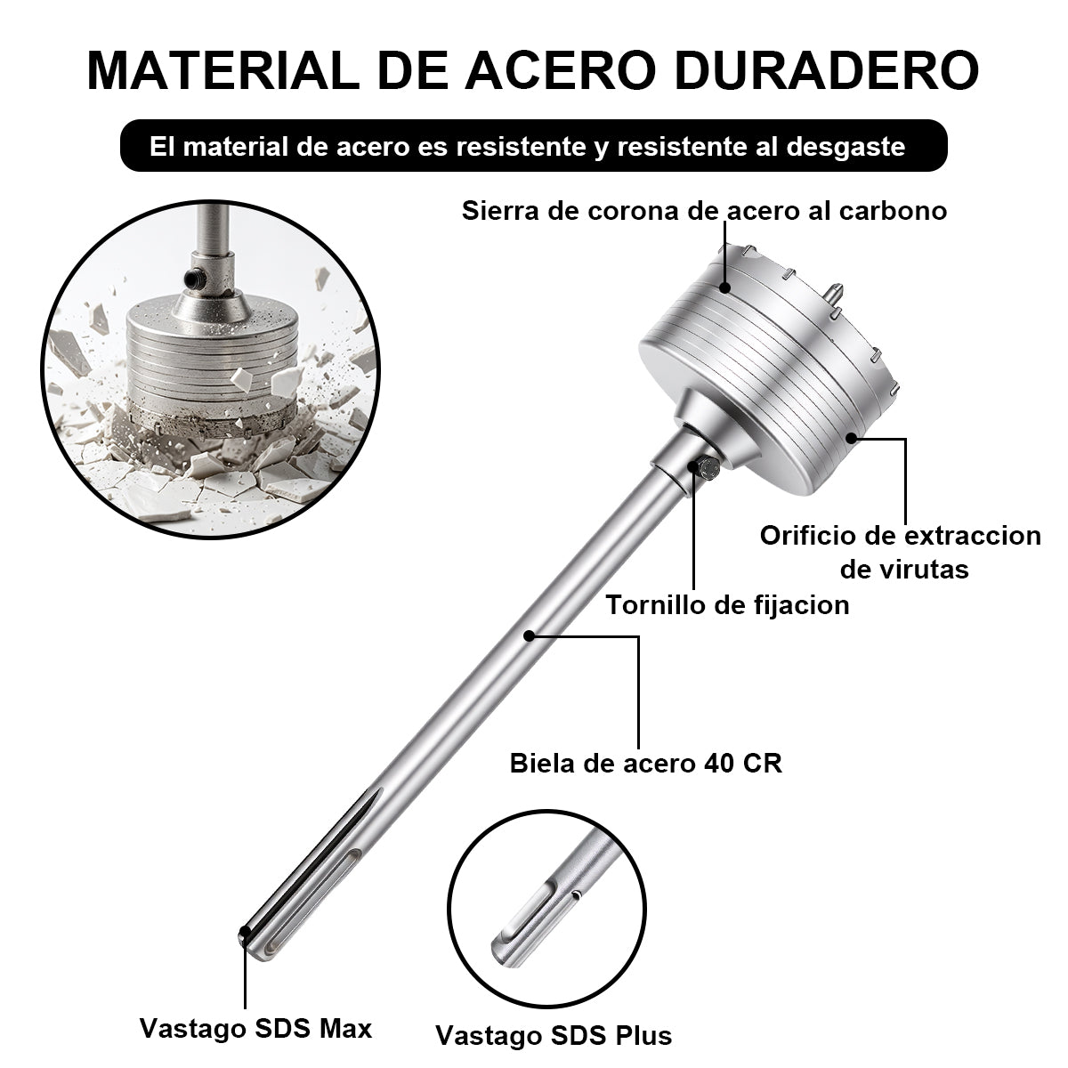 10 Brocas Pasamuros Sacabocas Para Sds Plus Y Max 35-110mm+ 6 Broas Concreto Con Estuche Dewinner