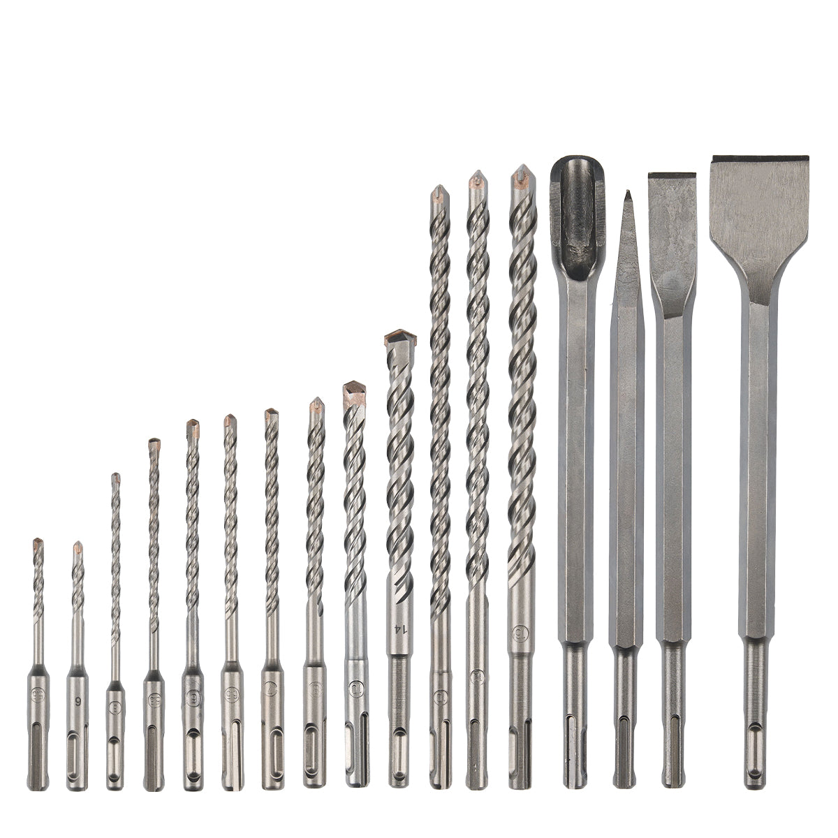 Juego De Brocas Y Cinceles 17 Piezas (Material:carburo De Tungsteno Yg8) Para Rotomartillo Sds Plus Dewinner
