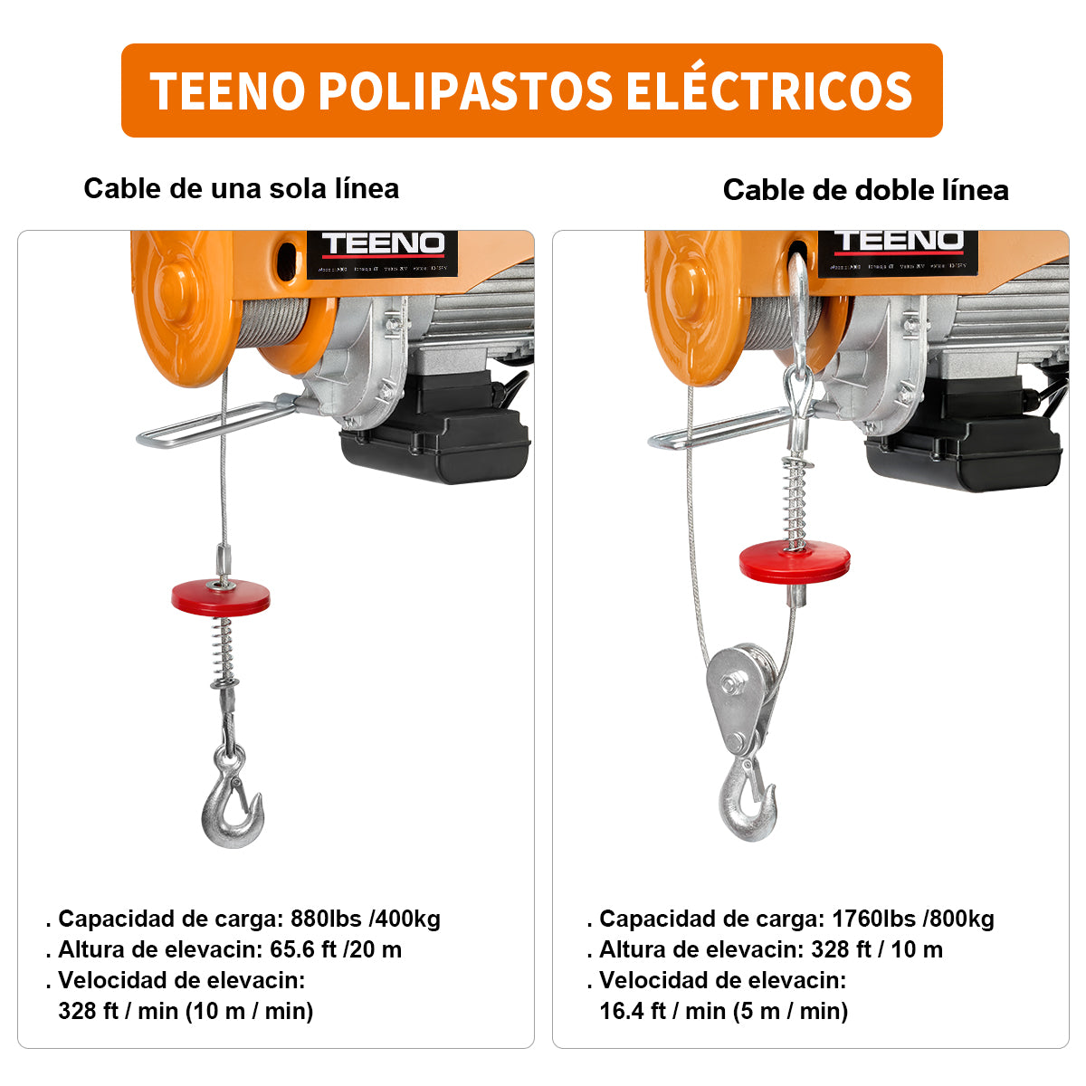 Polipasto Eléctrico Teeno De 800 Kilos 20m 110v Teeno