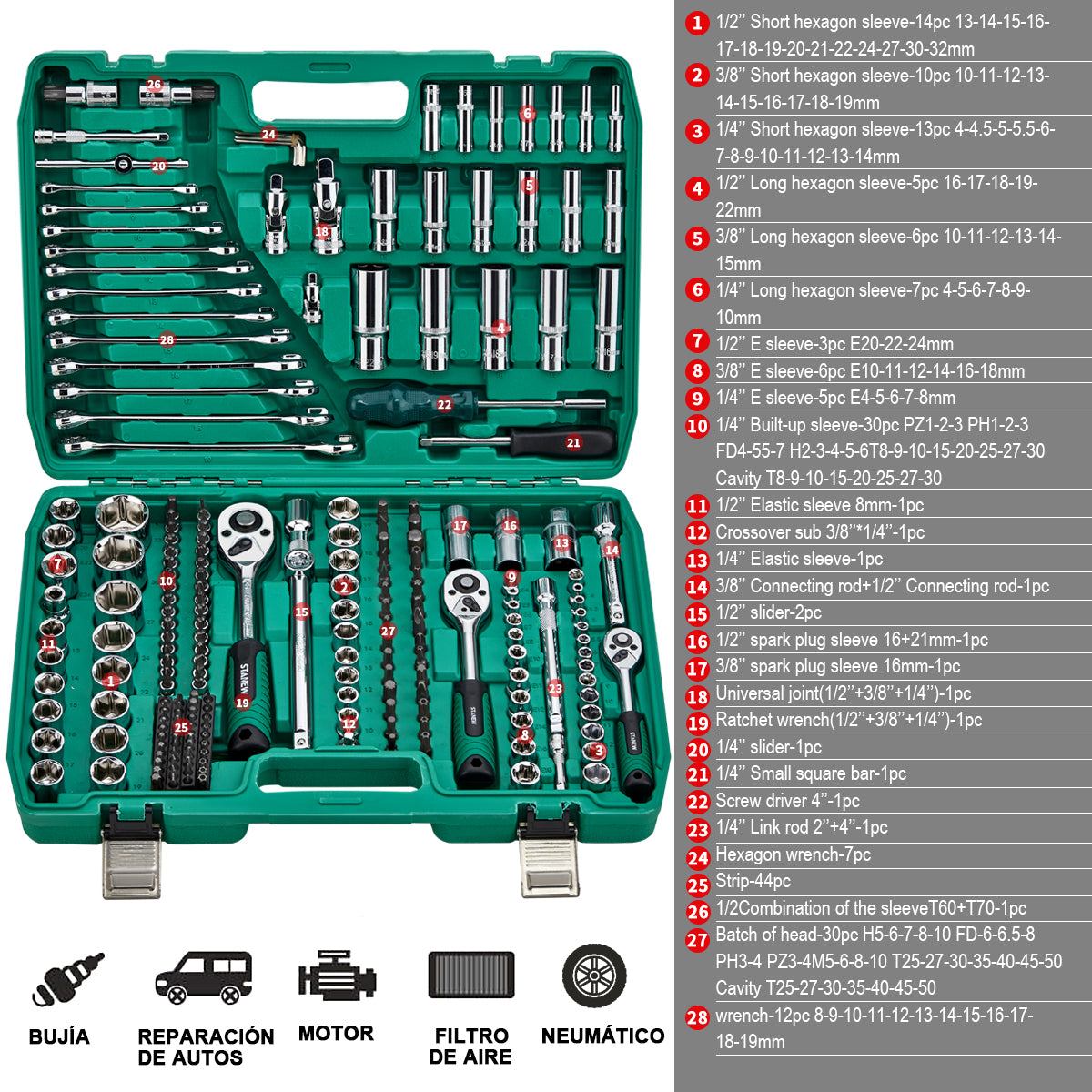 Juego De Dados 216 Piezas Stanew Llaves Autocle Con Estuche