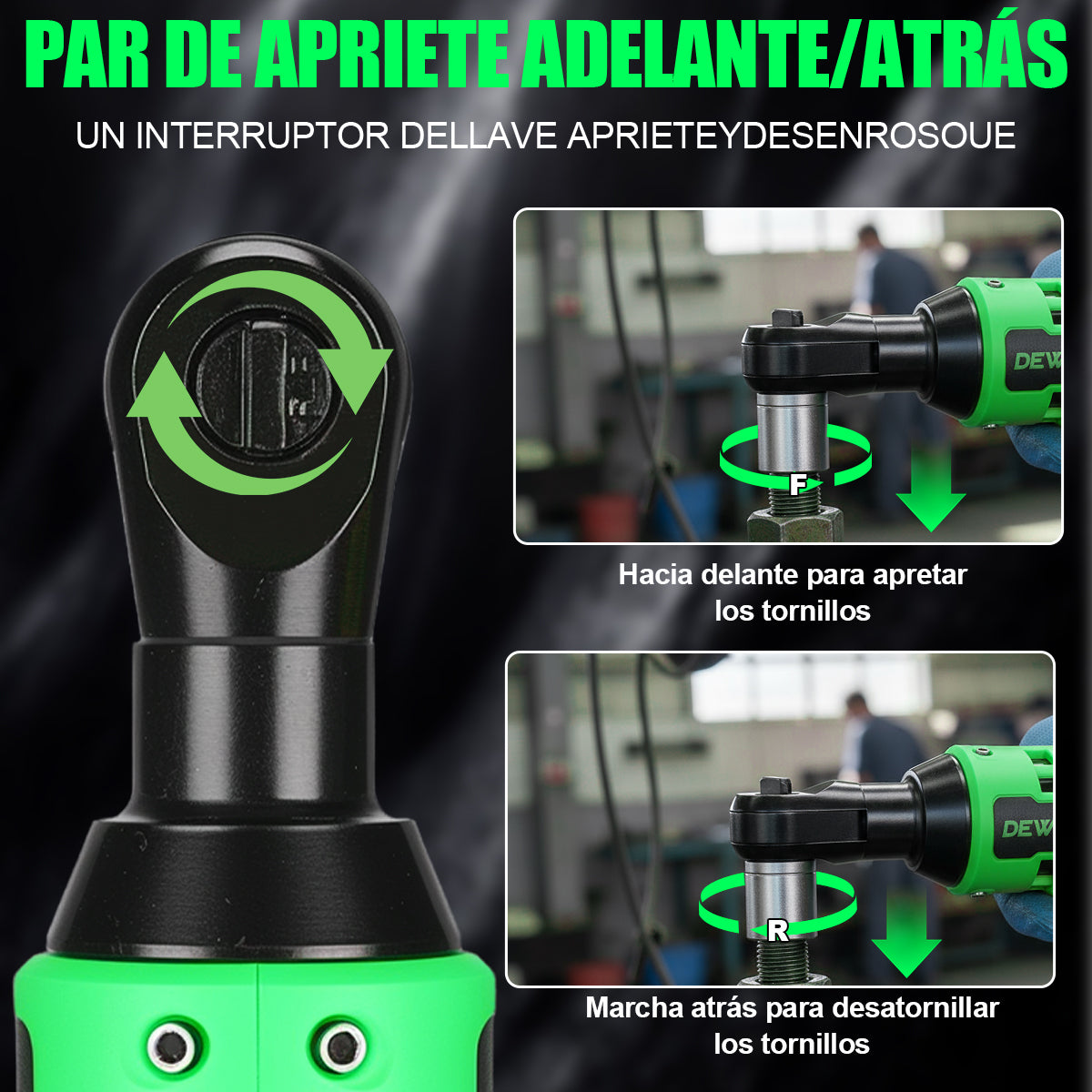 Matraca De Impacto Eléctrica 12.0V Batería, 65Nm Y 7 Dados 3/8 Pulgadas(10Mm-17Mm) Dewinner