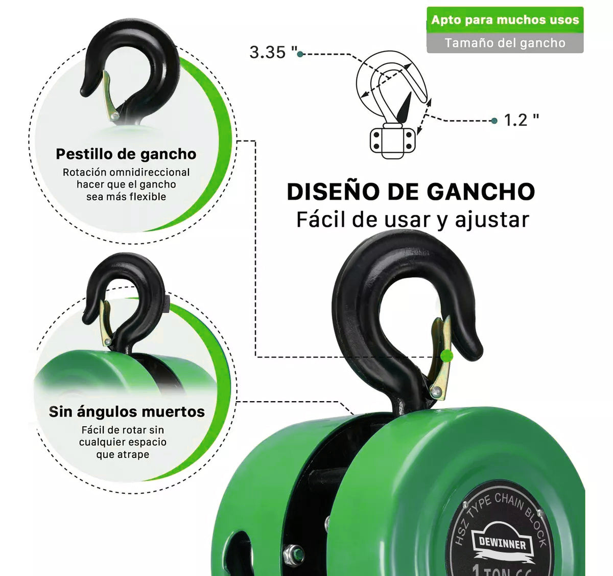 Polipasto Con 3 M Cadena 1 Toneladas High Power DEWINNER