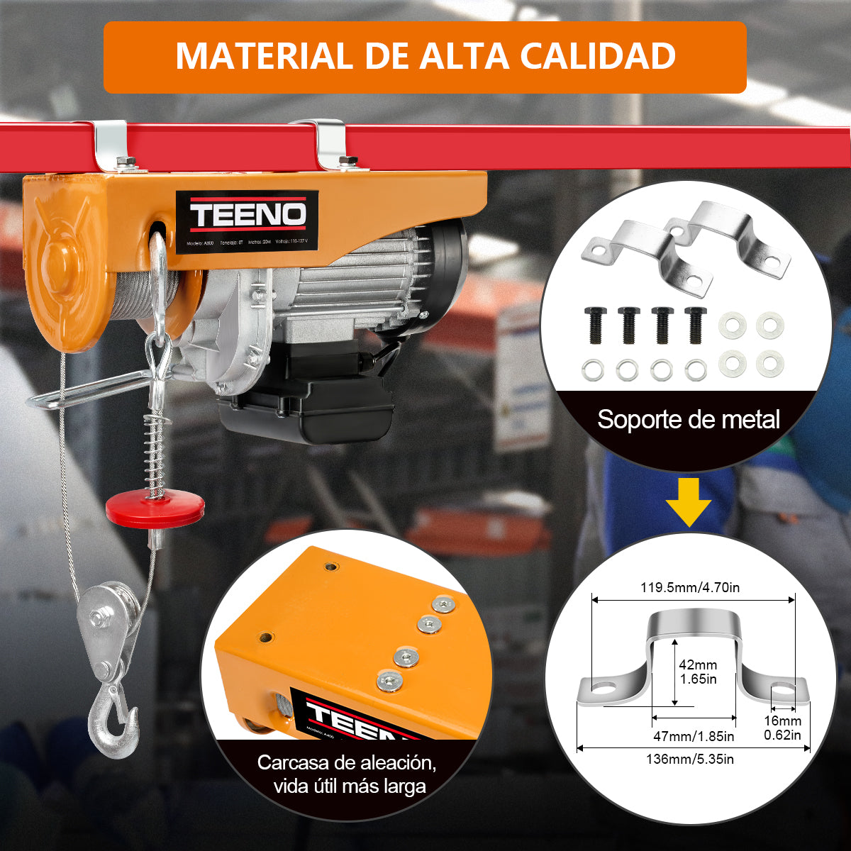 Polipasto Eléctrico Teeno De 800 Kilos 20m 110v Teeno