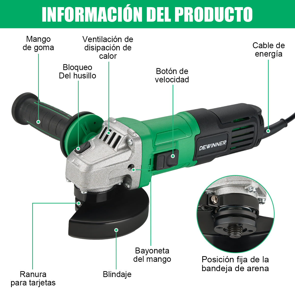 Mini amoladora angular pulidora DEWINNER 750W Verde