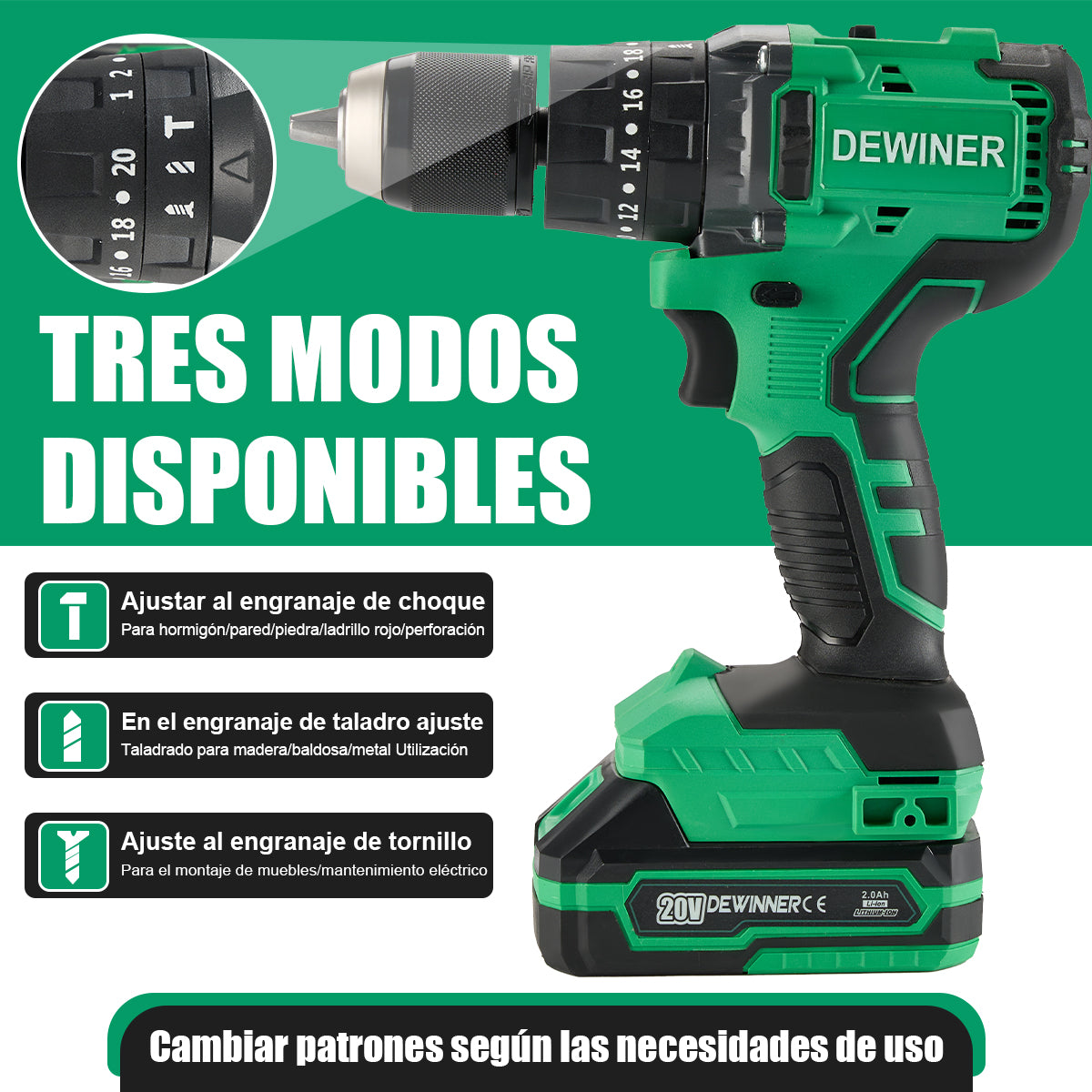 Taladro Rotomartillo 1/2 DEWINNER Sin Escobillas 912