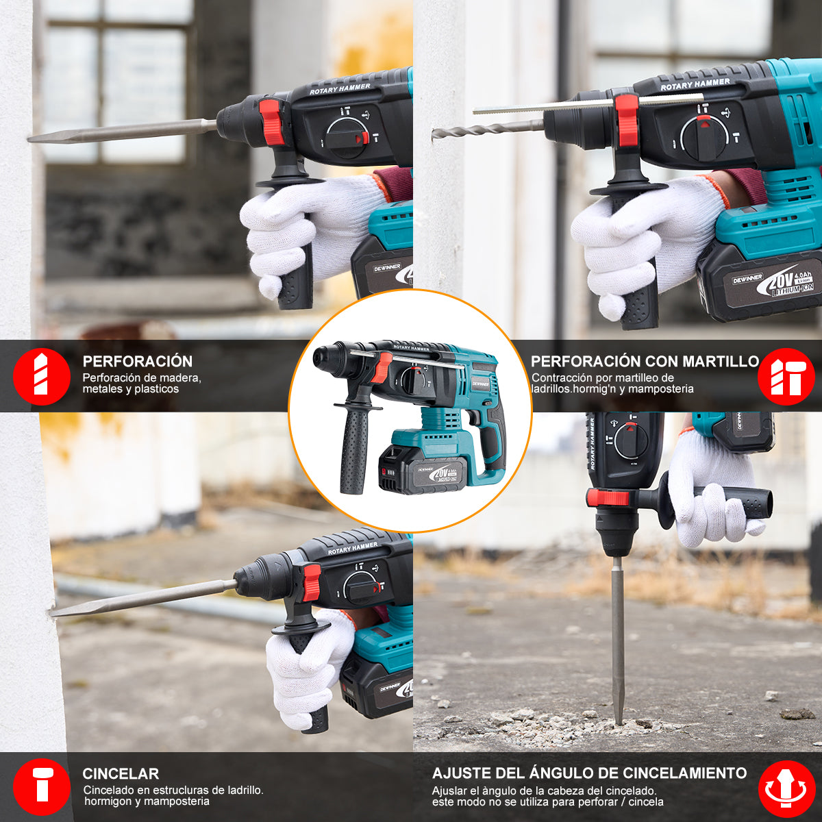 Rotomartillo Inalãmbrico Taladro Sds-plus 20v4ah Dweinner-LDQC2-26