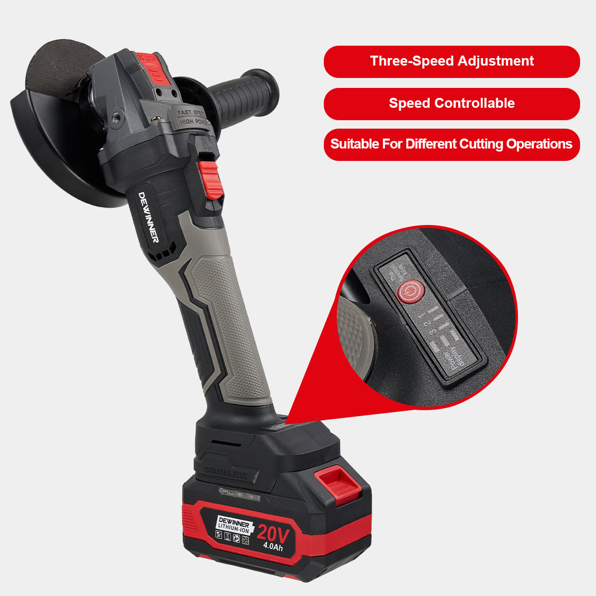 Mini esmeriladora 4-1/2" inalámbrica 20 V JMJ-A5101 Dewinner