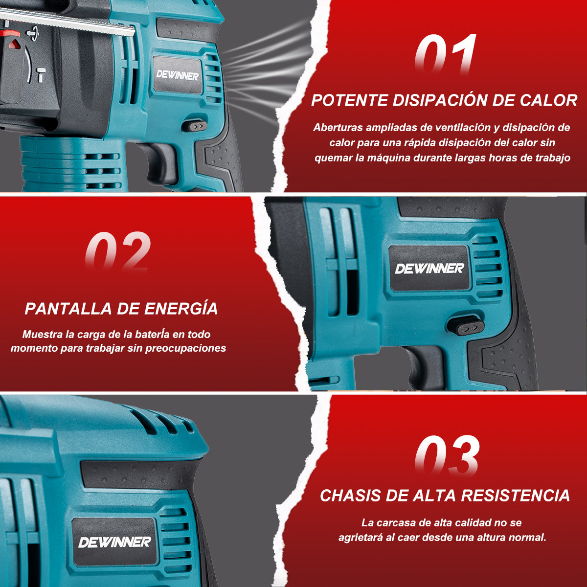 Rotomartillo Inalãmbrico Taladro Sds-plus 20v4ah Dweinner-LDQC2-26