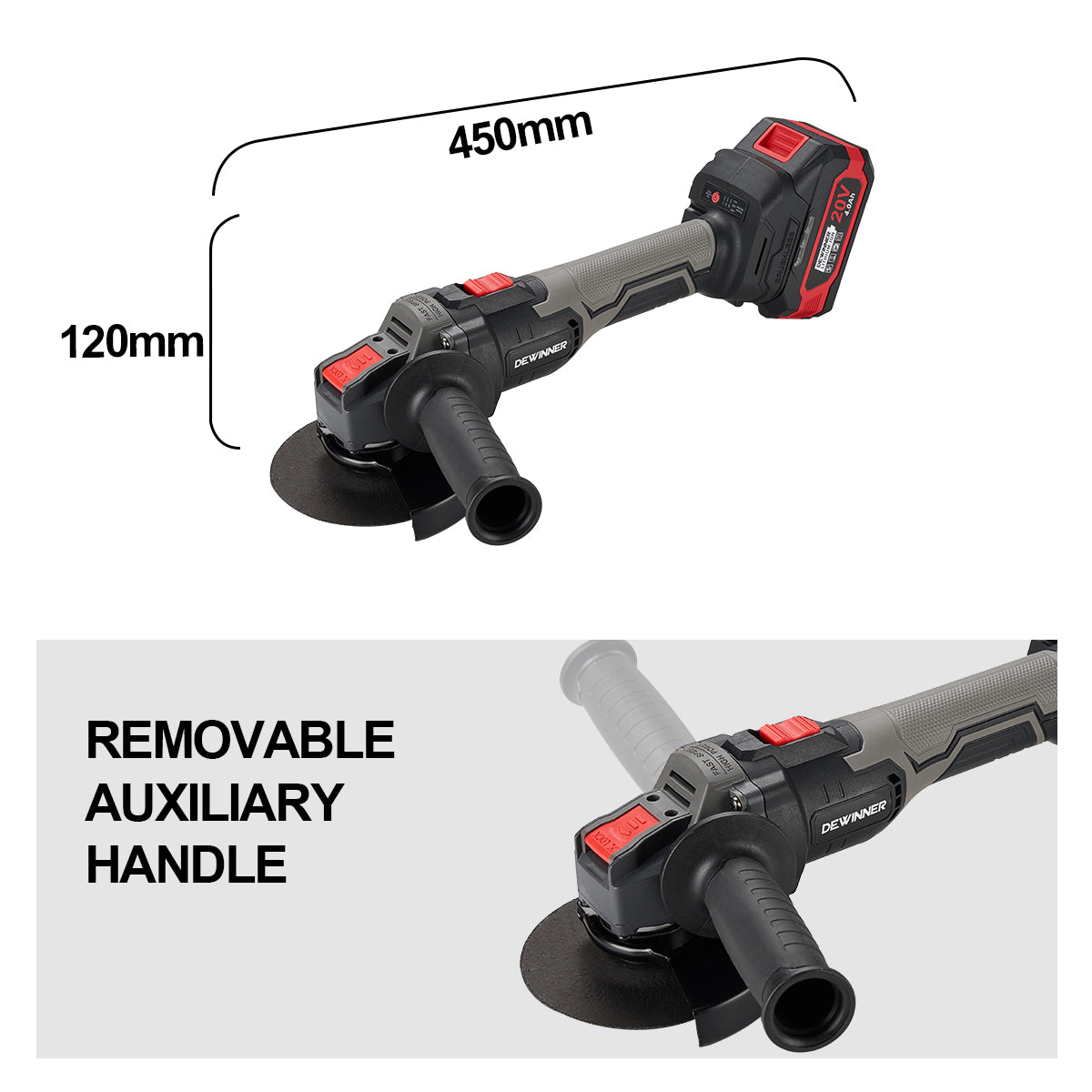 Mini esmeriladora 4-1/2" inalámbrica 20 V JMJ-A5101 Dewinner