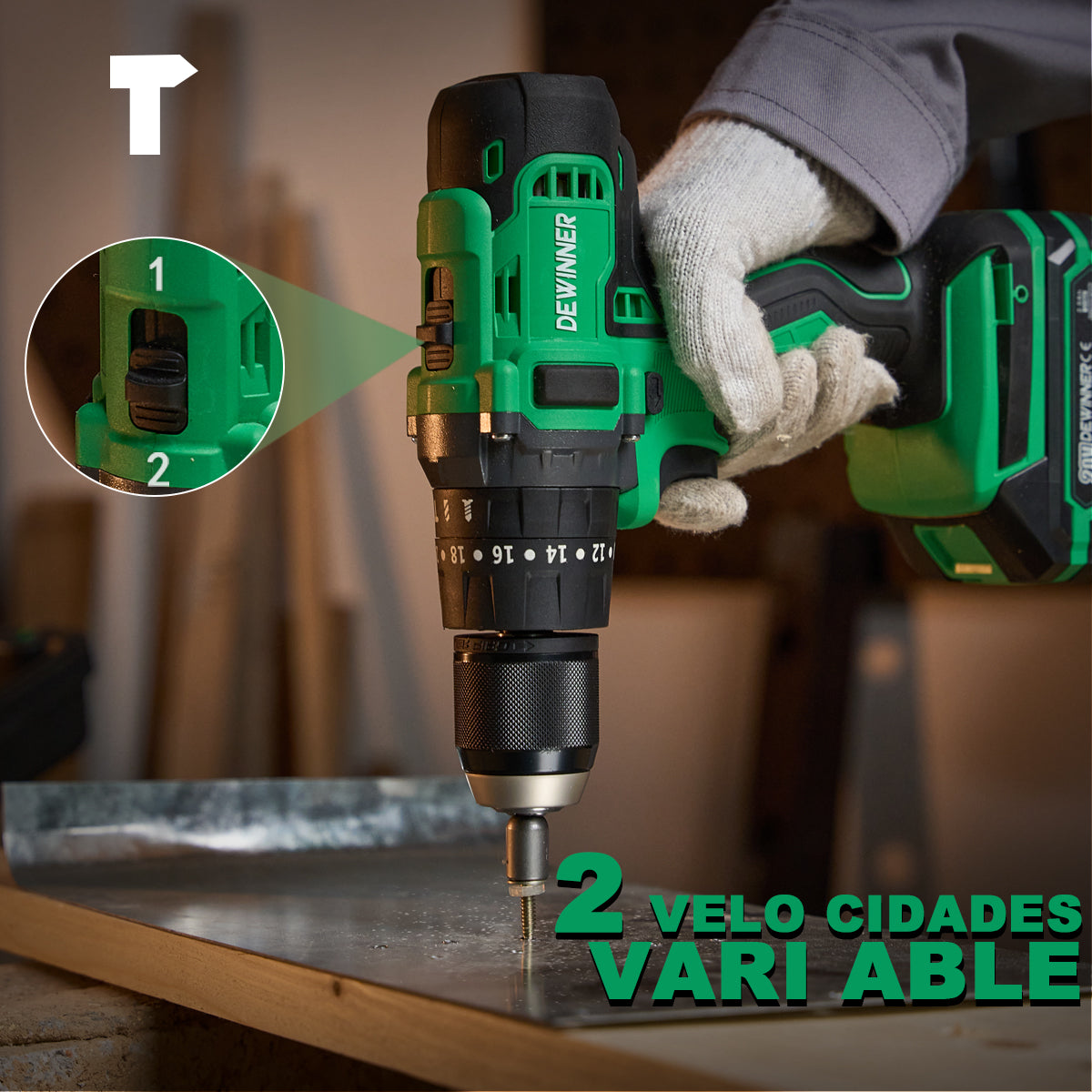 Taladro Rotomartillo 1/2 1*2.0ah Baterias Liti 20v DEWINNER-916