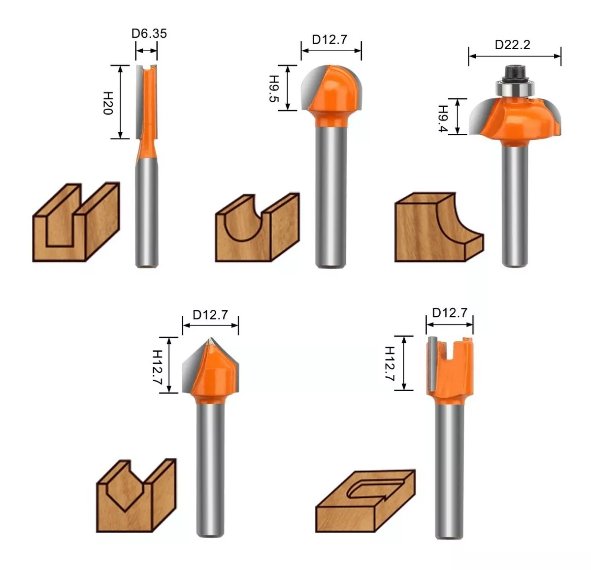 Juego de cabezales de fresado de carburo DEWINNER de 15 piezas