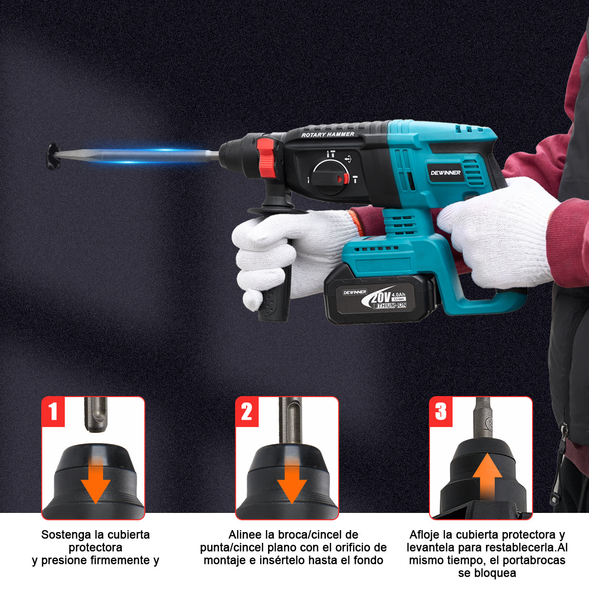 Rotomartillo Inalãmbrico Taladro Sds-plus 20v4ah Dweinner-LDQC2-26