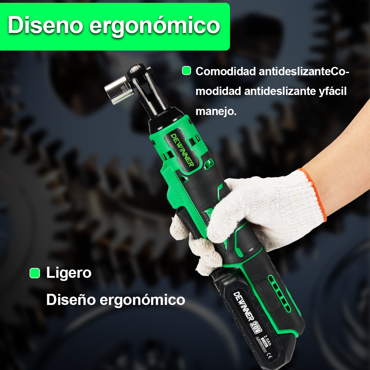 Matraca De Impacto Eléctrica 12.0V Batería, 65Nm Y 7 Dados 3/8 Pulgadas(10Mm-17Mm) Dewinner