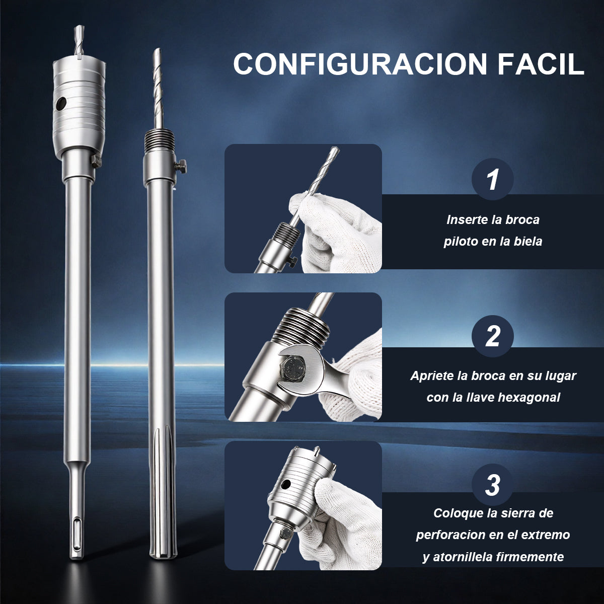 10 Brocas Pasamuros Sacabocas Para Sds Plus Y Max 35-110mm+ 6 Broas Concreto Con Estuche Dewinner