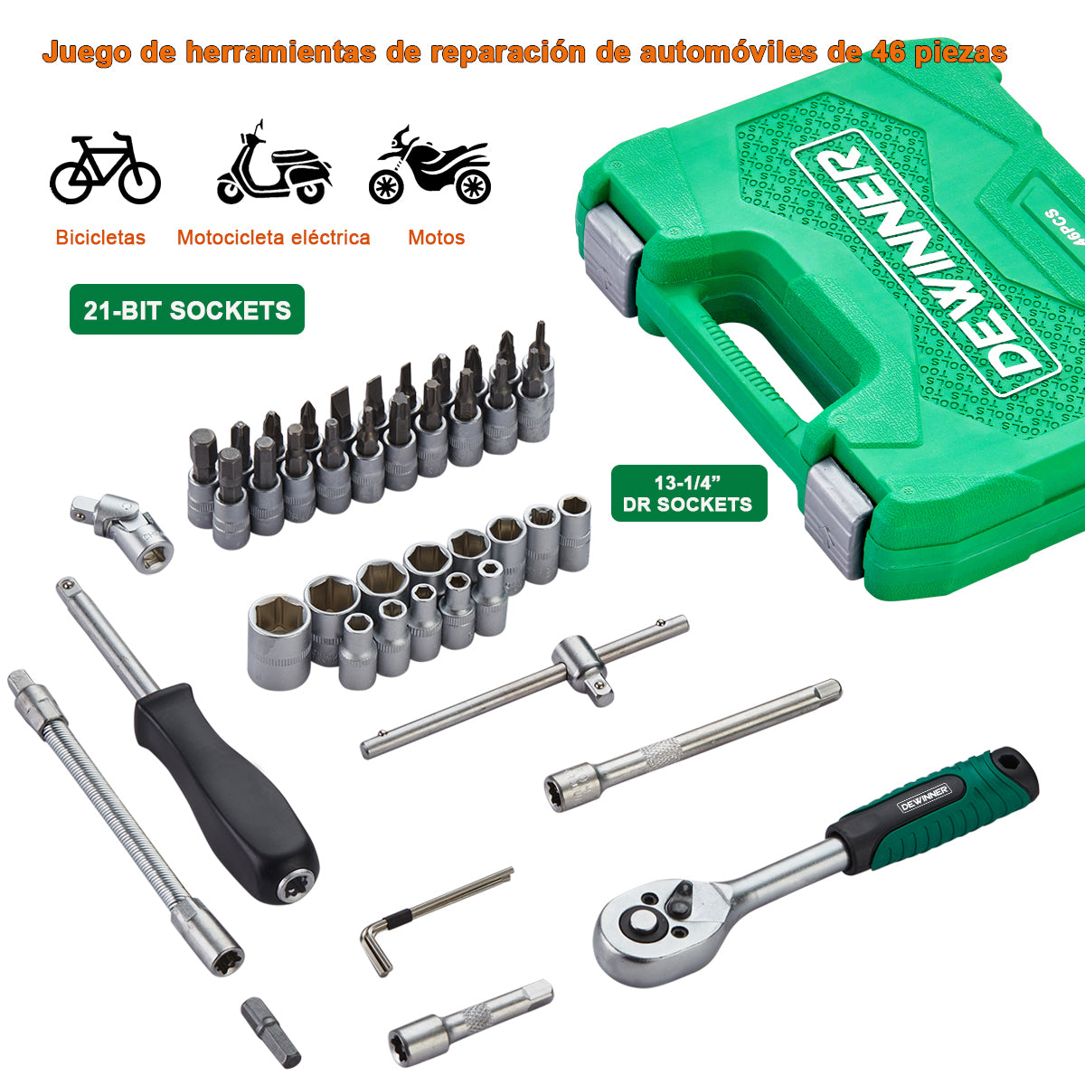 DEWINNER De Herramientas Mecanica Dados Acerokit46 Pzas