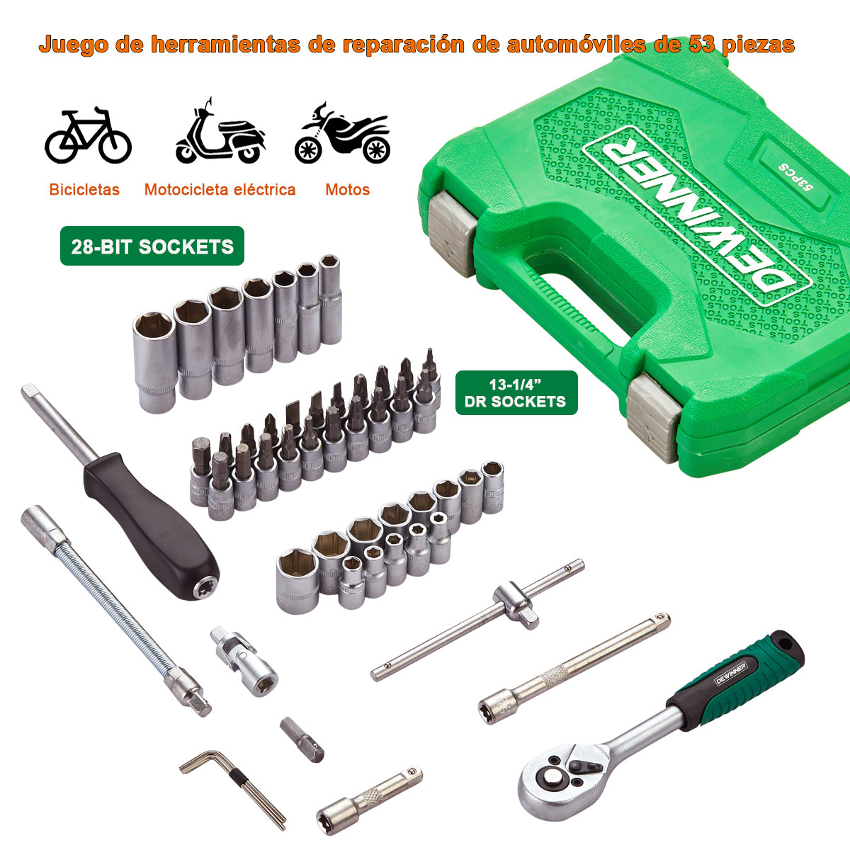 DEWINNER De Herramientas Mecanica Dados Acerokit53 Pzas