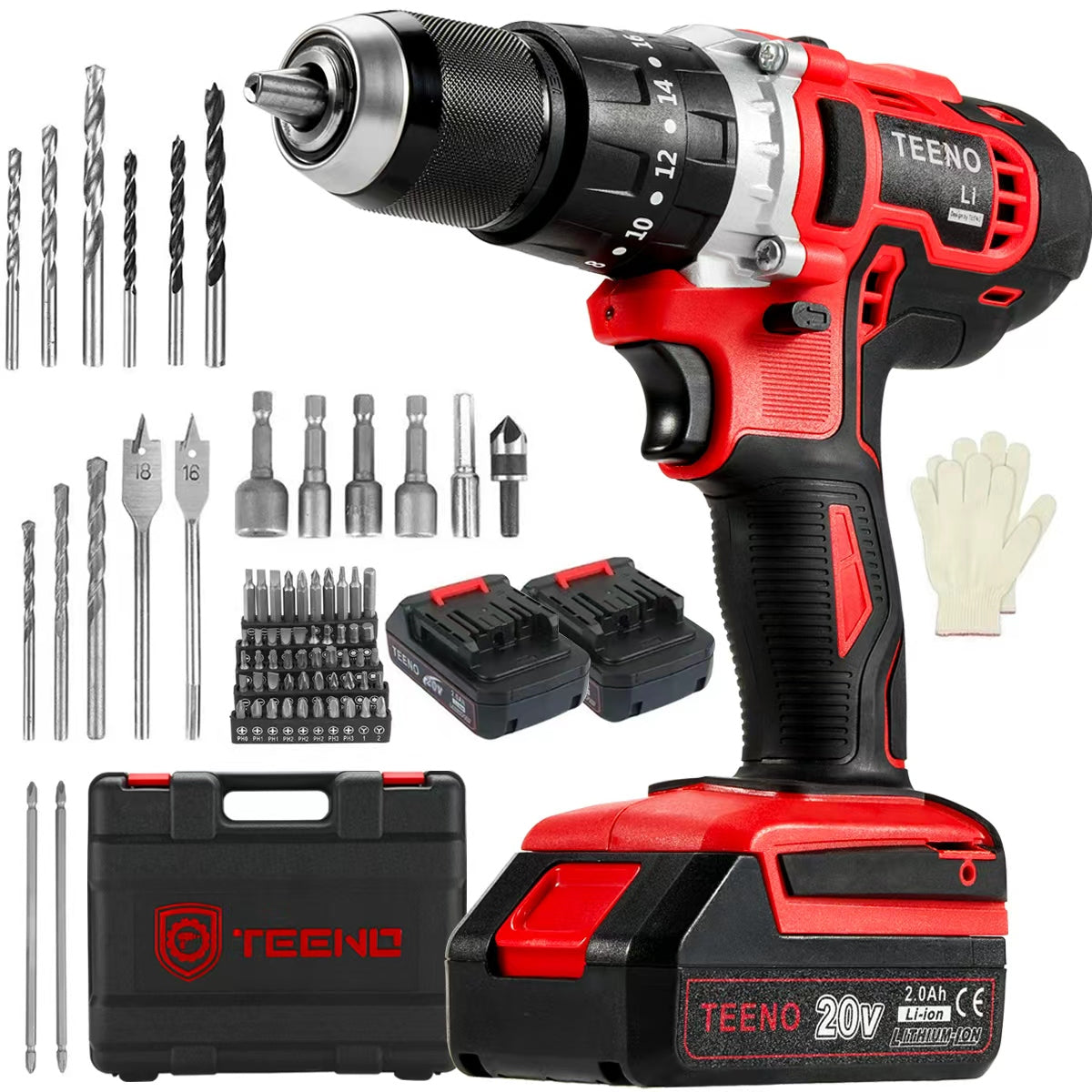 Taladro Rotomartillo 1/2 Pulgadas 2*2.0ah 20v Baterias Teeno