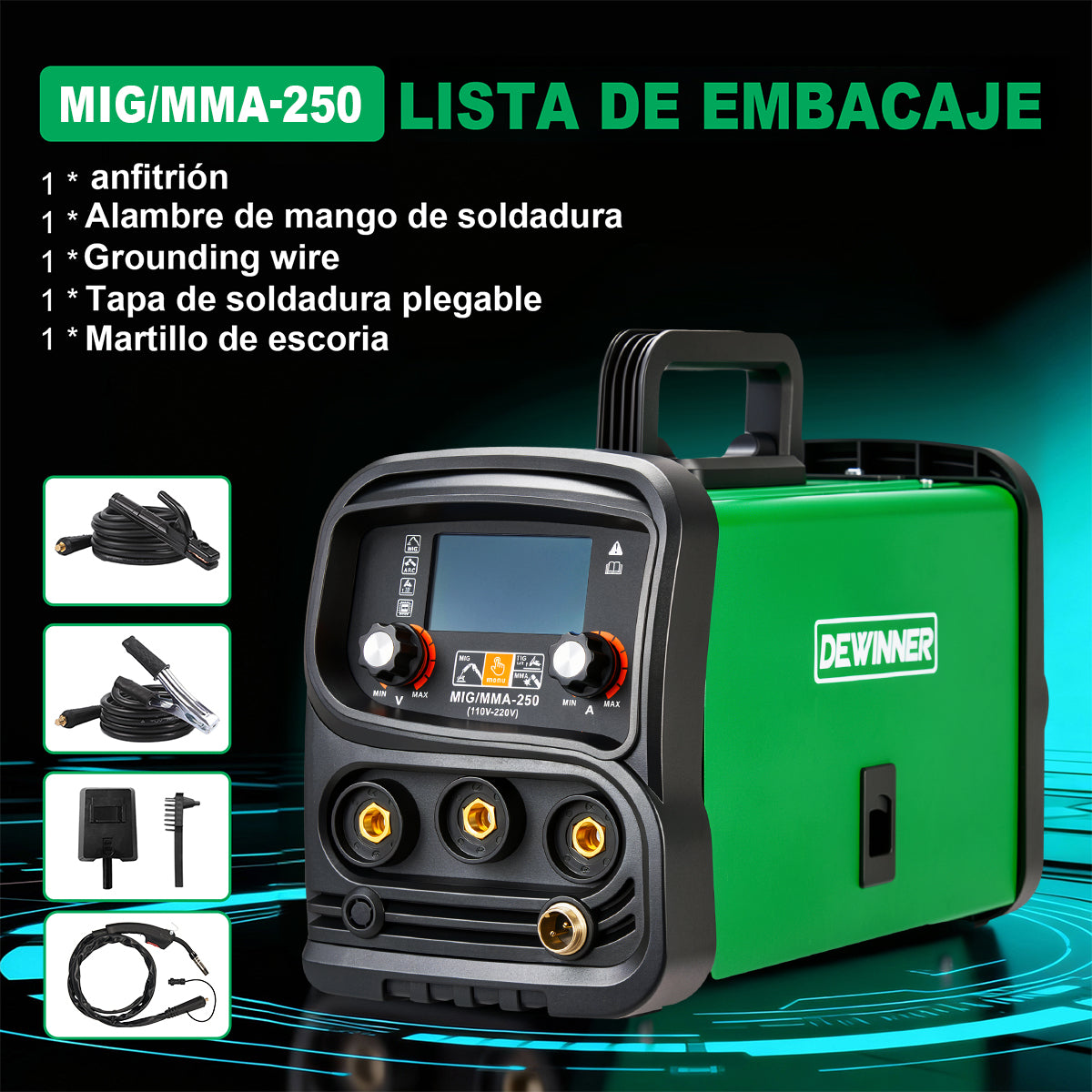 Máquina De Soldar Profesional Dewinner – MIG/MMA-250 (110V–220V)