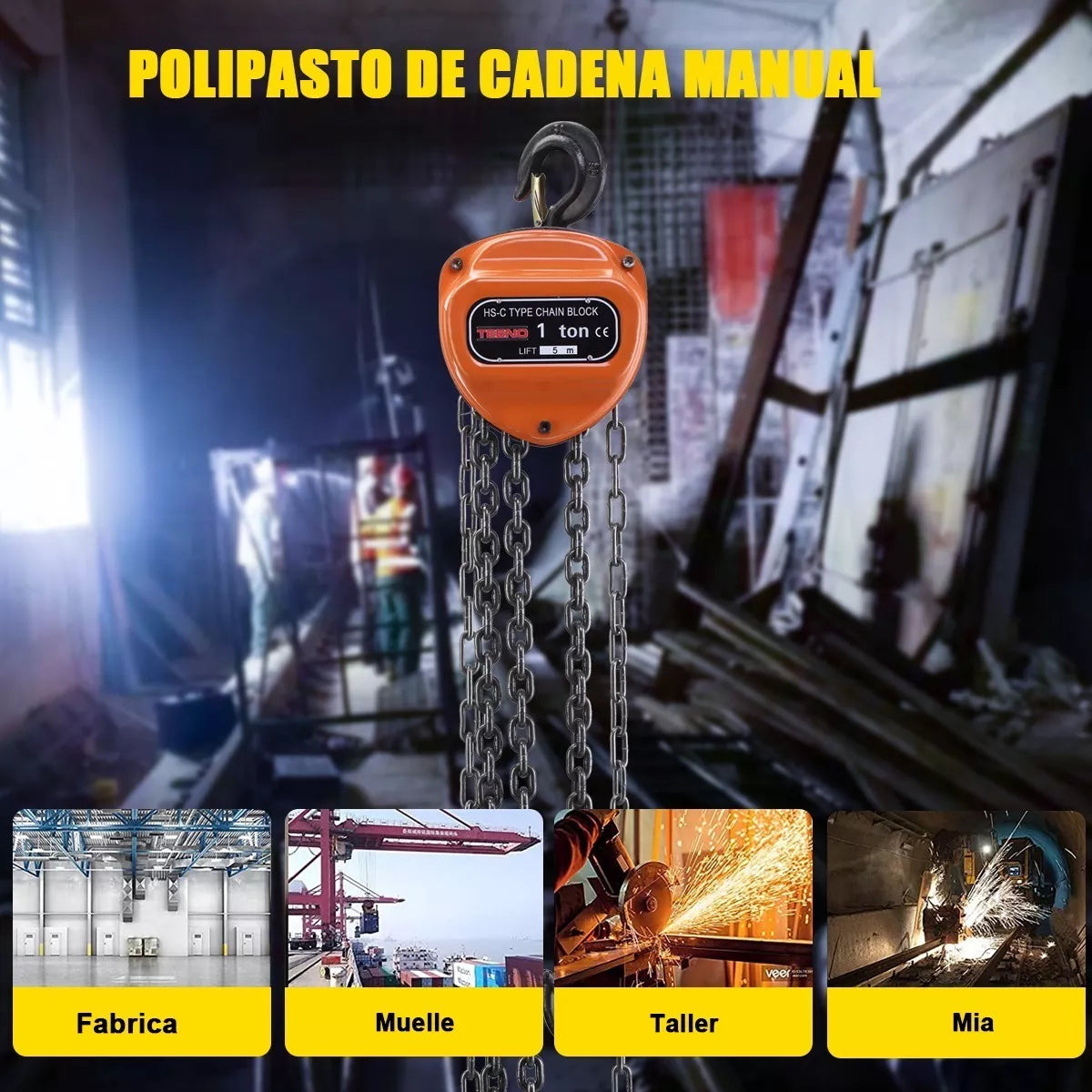 Polipasto De Cadena Triangular 1 Tonelada 5 Metros Teeno