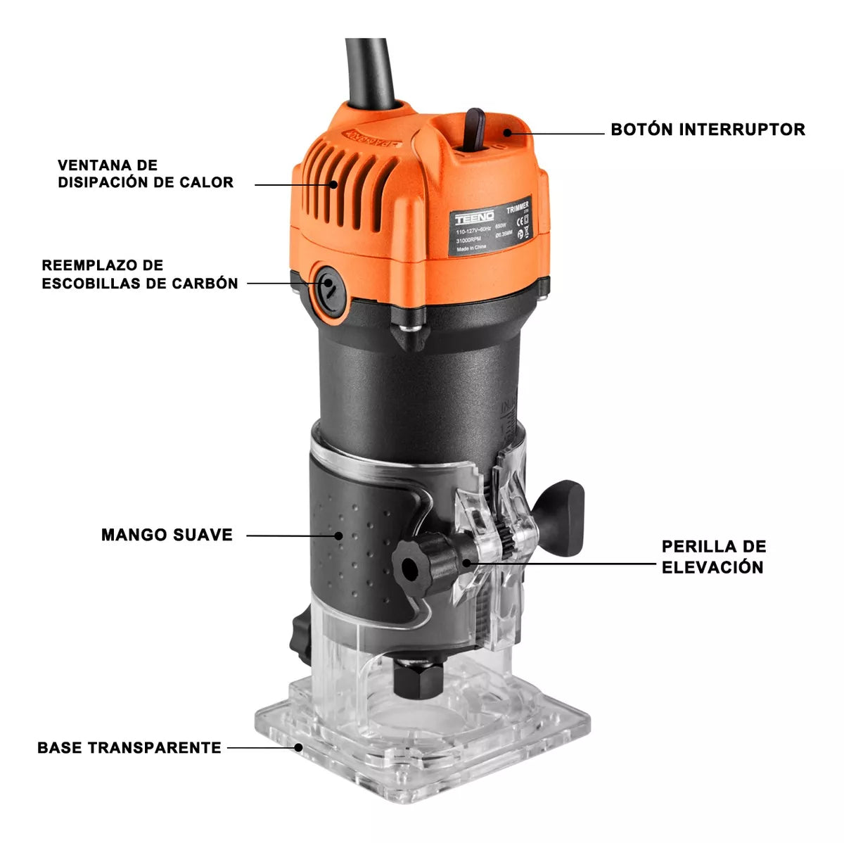 Router Teeno 3709 650w +15 Brocas Carburo 1/4