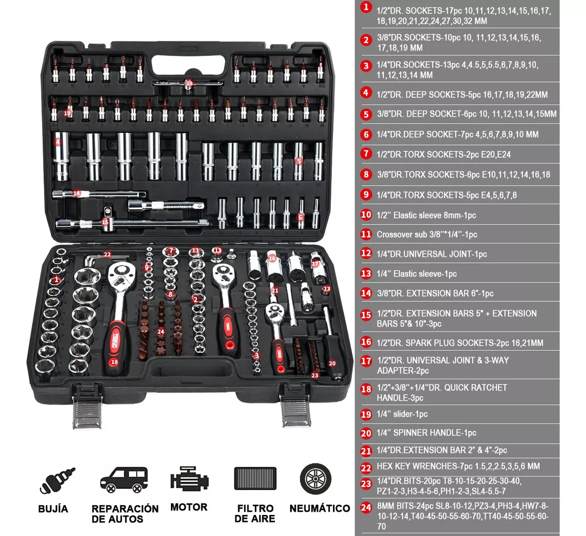 Juego De Dados 172 Piezas Teeno Llaves Autocle Con Estuche