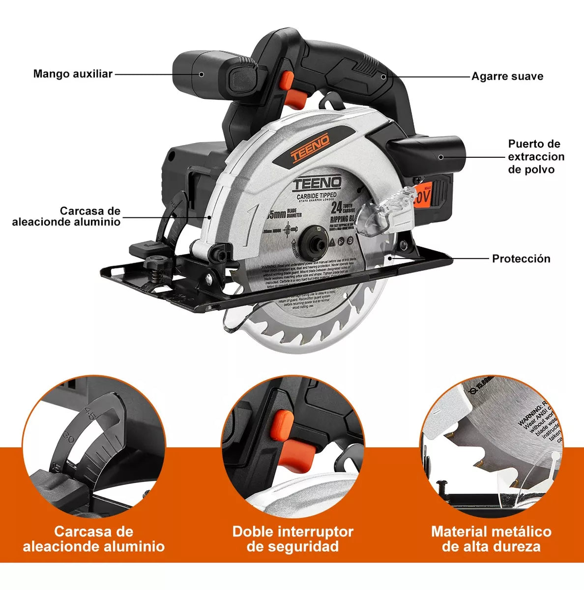 Sierra Circular Inalámbrica 20v Teeno Z334 4ah Disco 6-1/2