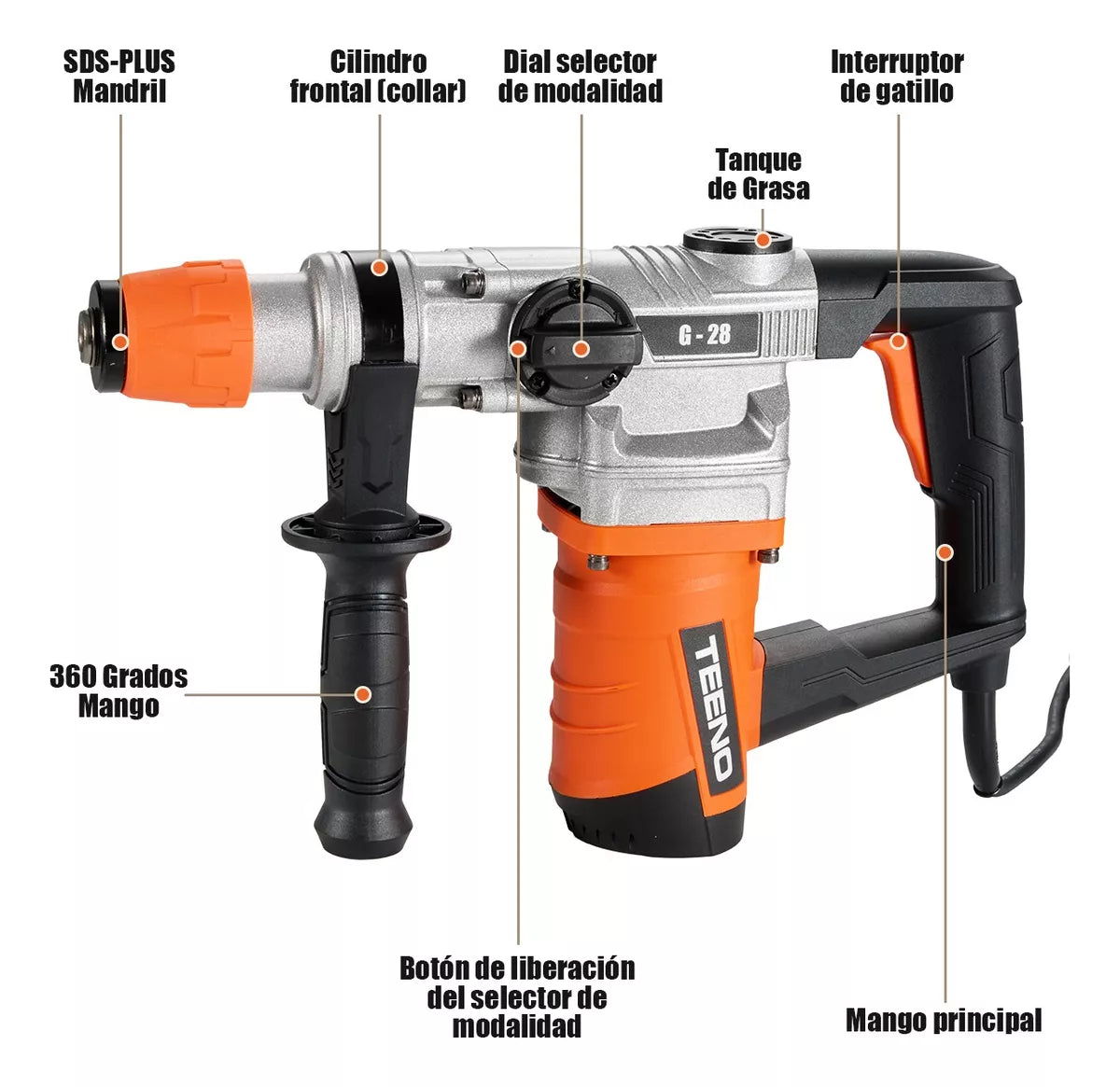 Rotomartillo Cincelador Industrial Sds Teeno G28 1600w