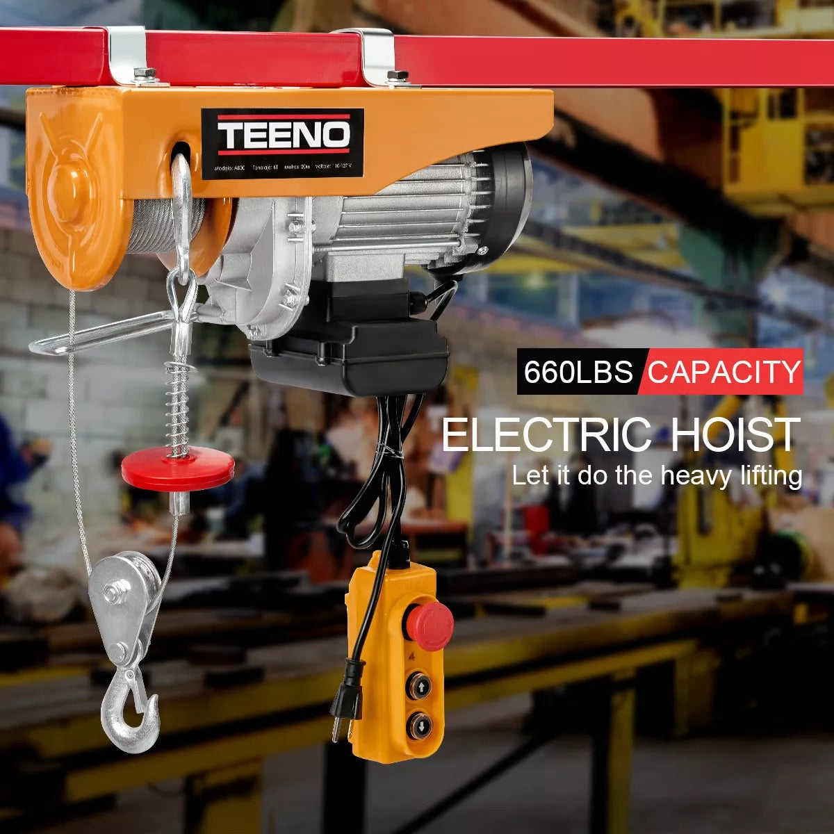 Polipasto Eléctrico Teeno De Carga De 600 Kilos, 20 M, 110v