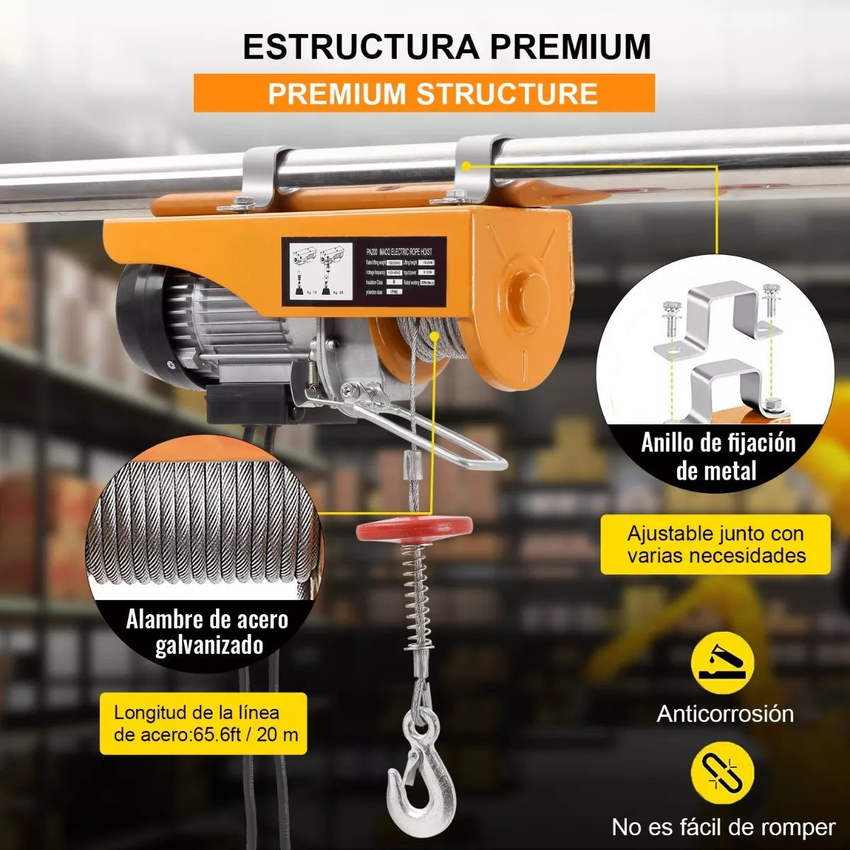 Polipasto Eléctrico Teeno De Carga De 200 Kilos, 12 M, 110v