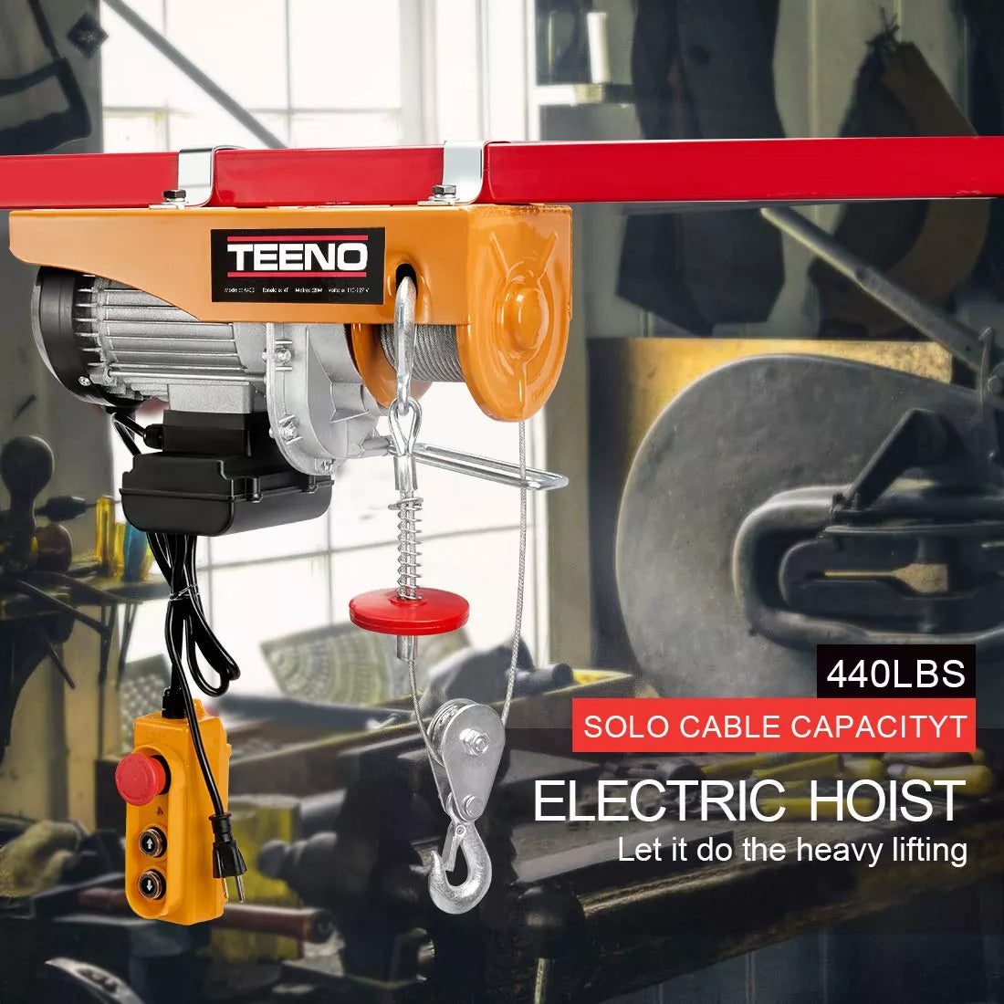 Polipasto Eléctrico Teeno De Carga De 400 Kilos, 12 M, 110v